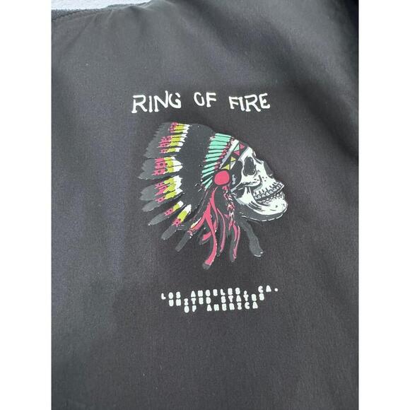 Ring Of Fire Black Back Graphic Skull Headdress Ribbed Cuffs Bomber Jacket Large - Picture 4 of 13